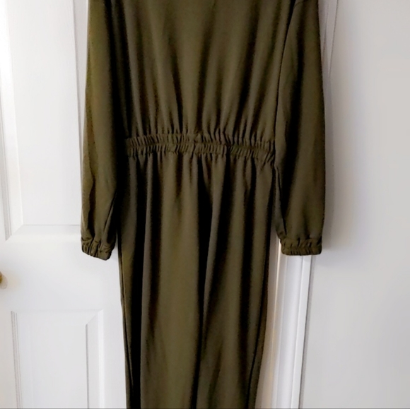 Army Green long-sleeve zipper front cuff foot jumpsuit size L) - Picture 2 of 2